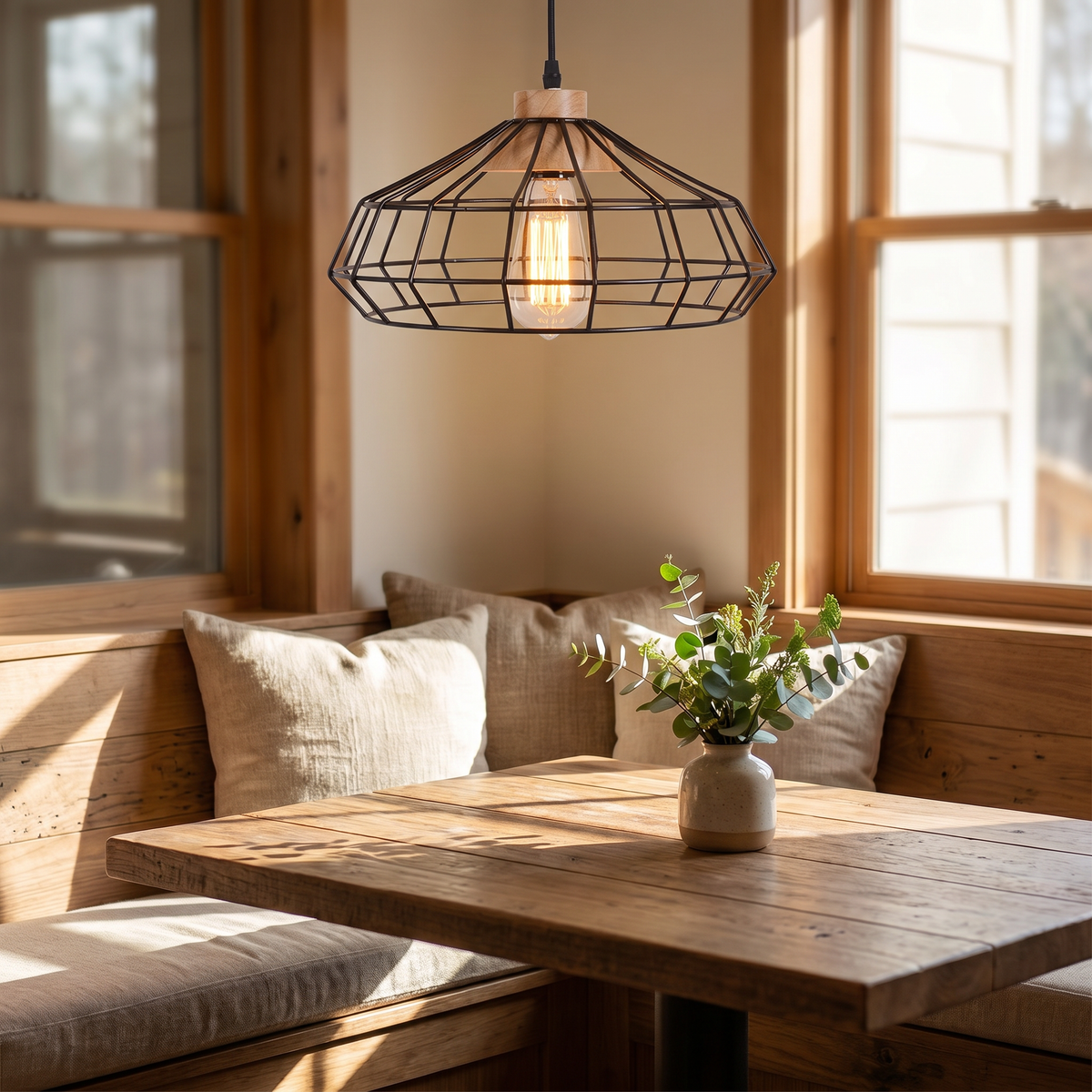 Corona Rustica Wood and Metal Caged Pendant Light