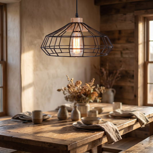 
Corona Rustica Wood and Metal Caged Pendant Light